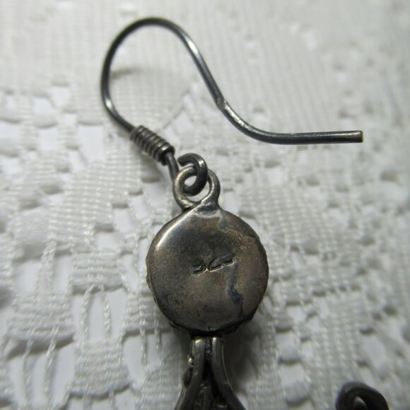 Vintage Sterling Silver 925 Garnet Dangle Earrings Boho Ethnic Tribal Cabochon - Picture 12 of 16